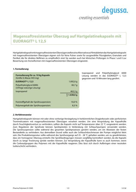 Magensaftresistenter Überzug auf Hartgelatinekapseln mit ...