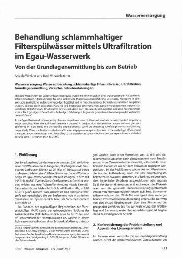 Behandlung schlammhaltiger Filterspülwässer mittels Ultrafiltration ...