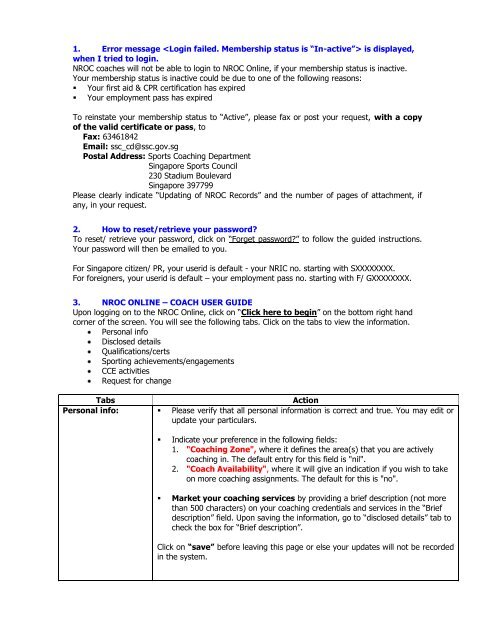 NROC ONLINE USER GUIDE - Coach - Singapore Sports Council NROC ONLINE USER GUIDE - Coach - Singapore Sports Council