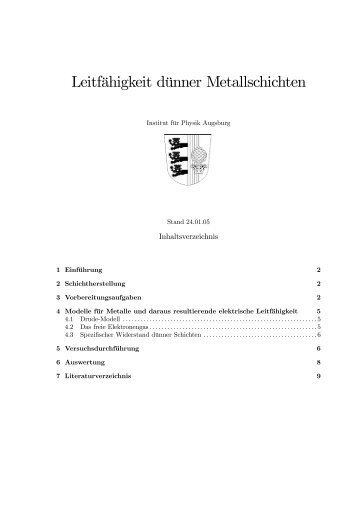 Leitfähigkeit dünner Metallschichten - Institut für Physik