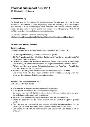 Zusammenfassung Informationsrapport KSD 2011 - admin.ch