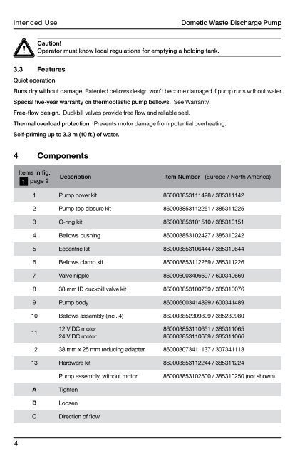 600346027 DTW Dometic discharge pump manual - Waeco