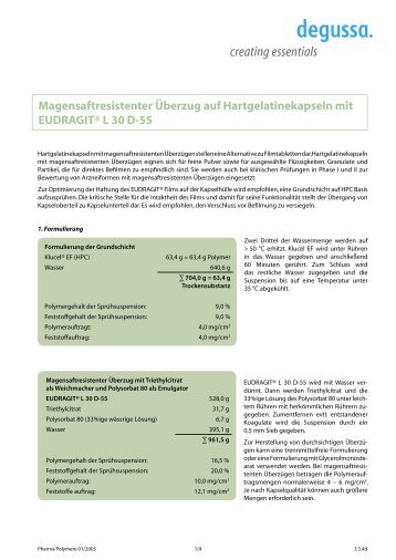 Magensaftresistenter Überzug auf Hartgelatinekapseln mit ...