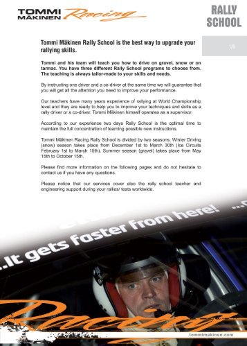 Tommi Mäkinen Racing Rally School brochure