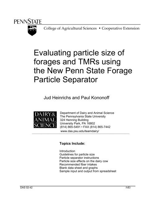 Evaluating particle size of forages and TMRs using the New Penn ...