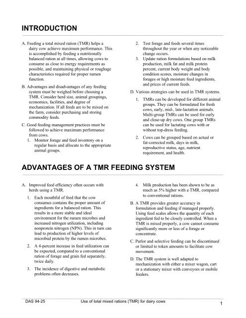 Use of total mixed rations (TMR) for dairy cows - Penn State ...