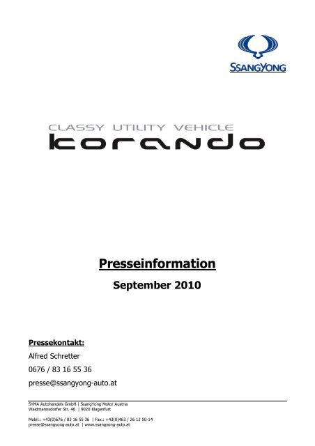 Korando Crossover Inhaltsverzeichnis - SsangYong-Auto.at