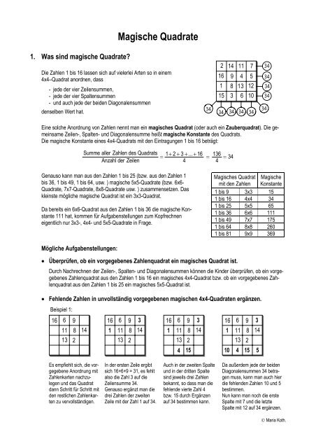 Magische Quadrate - Mathe Online