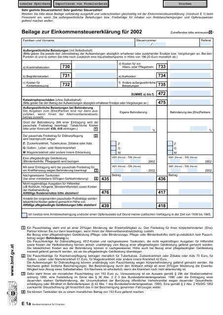 Formular E1 E1a - Beilage zur Einkommensteuererklärung für 2002 - (Formular)