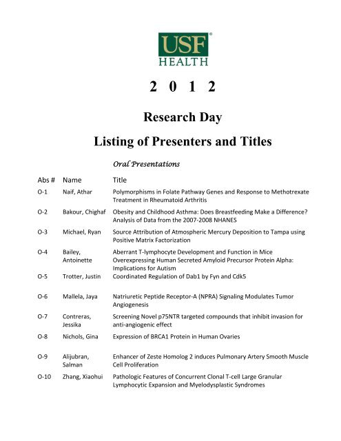 2012 USF Health Research Day Virtual Book