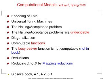 Encoding of TMs Universal Turing Machines The Halting ...