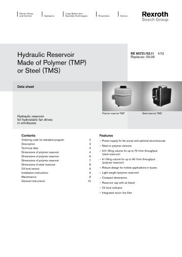 Hydraulic Reservoir Made of Polymer (TMP) or Steel (TMS)