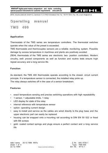 Operating manual TMS 400 - Ziehl industrie-elektronik GmbH + Co KG