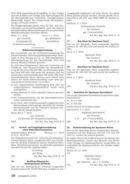 Ausgabenummer 2 vom 16.01.2010 - Bezirksregierung Arnsberg