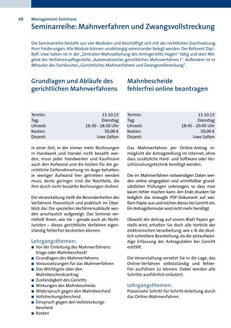 Seminarprogramm 2013 - Handwerkskammer Dortmund