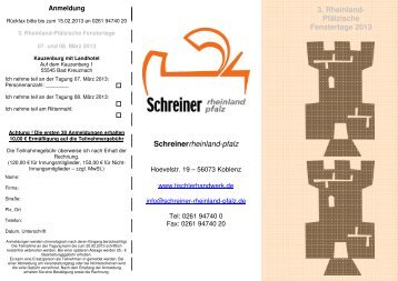 Schreinerrheinland-pfalz 3. Rheinland- Pfälzische Fenstertage 2013