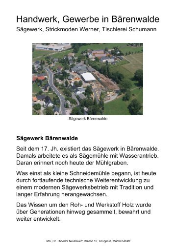 Handwerk, Gewerbe in Bärenwalde