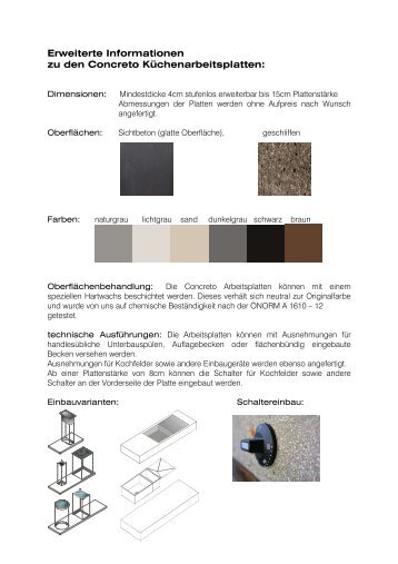 Erweiterte Informationen zu den Concreto Küchenarbeitsplatten: