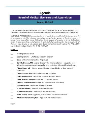 Agenda - Oklahoma Medical Board