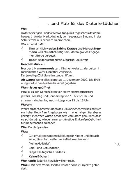 September bis November 2009 - Marktkirchengemeinde Clausthal