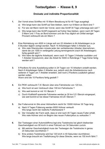 Textaufgaben - Klasse 8, 9 - Mathe-Physik-Aufgaben