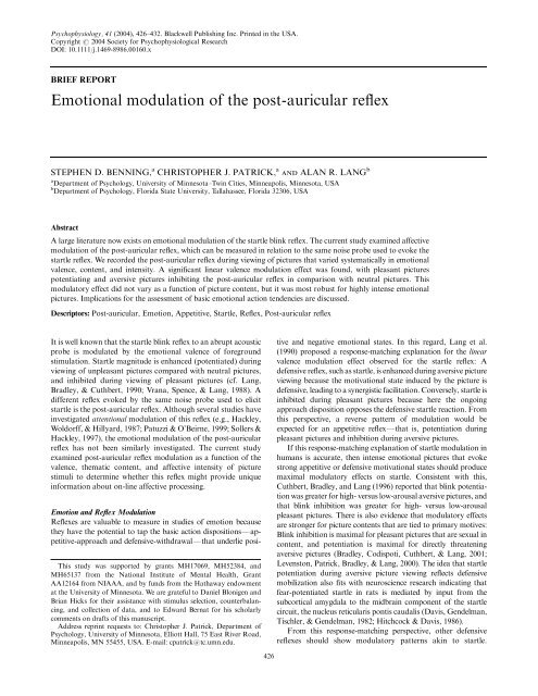Emotional modulation of the postauricular reflex
