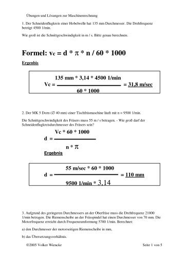 Formel: vc = d * π * n / 60 * 1000 - Tischler.vw-b.de