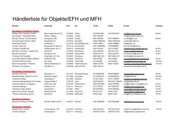 Händlerliste für Objekte/EFH und MFH - Velfac