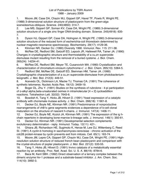 List of Publications by TSRI Alumni 1988 - Kellogg School of ...