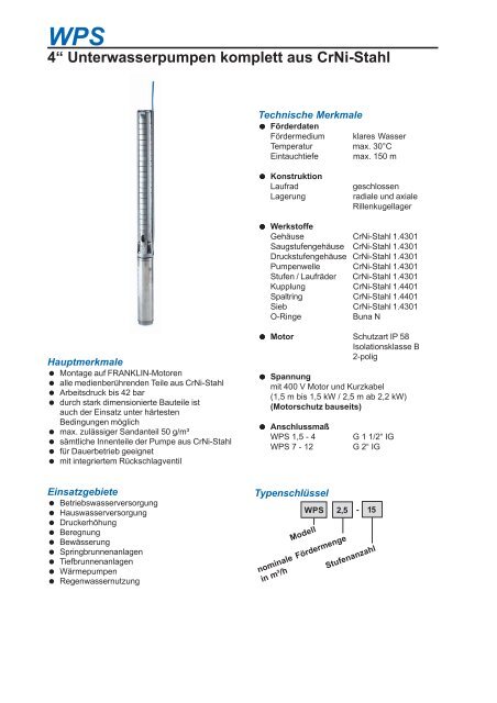 WPS 4“ Unterwasserpumpen komplett aus CrNi-Stahl - Speck Pumpen