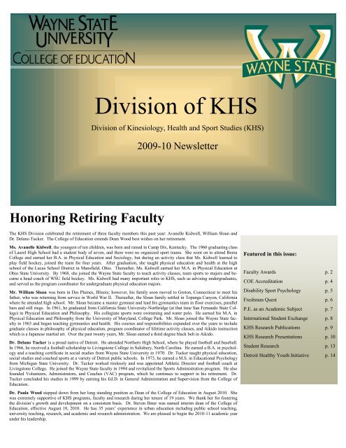 Division of KHS - College of Education - Wayne State University