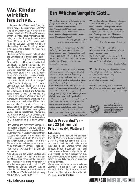 Mieminger Dorfzeitung Feber 2005 - Gemeinde Mieming