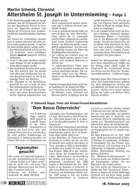 Mieminger Dorfzeitung Feber 2005 - Gemeinde Mieming