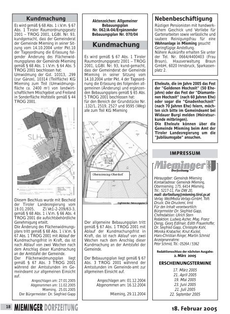 Mieminger Dorfzeitung Feber 2005 - Gemeinde Mieming