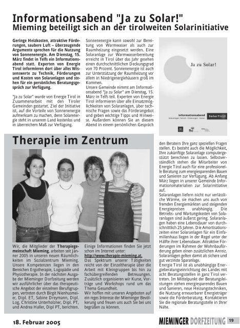 Mieminger Dorfzeitung Feber 2005 - Gemeinde Mieming