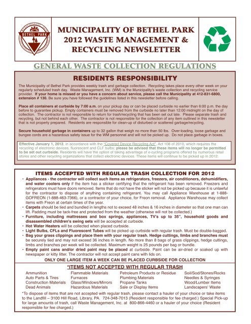 Municipality Of Bethel Park 2012 Waste Management
