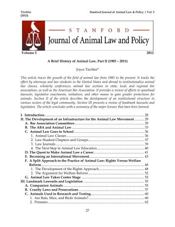 A Brief History of Animal Law, Part II - Stanford Journal of Animal ...