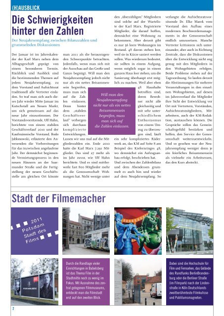 KM Magazin 1/2011 - Wohnungsgenossenschaft "Karl Marx ...
