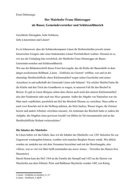 Ungekürztes Referat - Schützenkompanie Rosenthal Lüsen