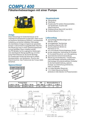 COMPLI 400 Fäkalienhebeanlagen mit einer Pumpe - Speck Pumpen