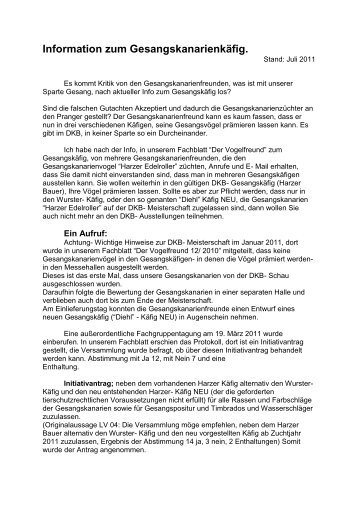 Information zum Gesangskanarienkäfig - Gesangspositurkanarien