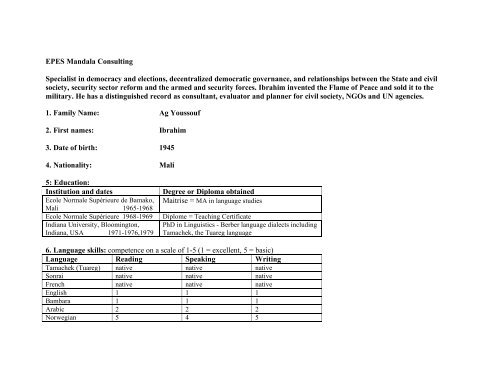 CV from Dr Ibrahim ag Youssouf - EPES Mandala