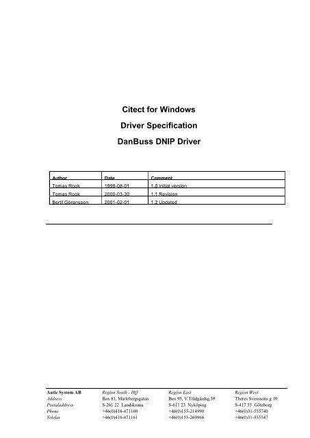 Citect for Windows Driver Specification DanBuss DNIP Driver