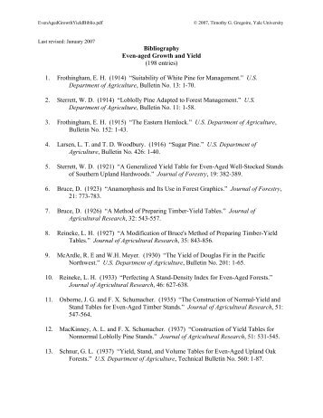 Bibliography Even-aged Growth and Yield - Yale School of Forestry ...