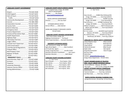 Official Directory 2011 Langlade County