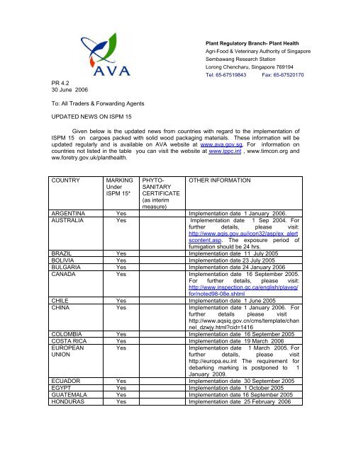 Updated News on ISPM 15 - Agri-Food & Veterinary Authority of ...