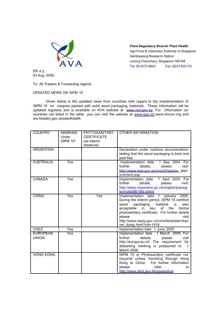 Updated News on ISPM 15 - Agri-Food & Veterinary Authority of ...