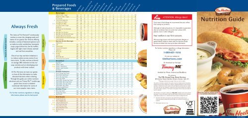 Tim Hortons Nutrition Chart Canada