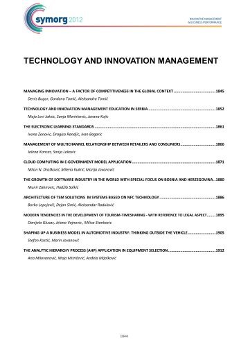 TECHNOLOGY AND INNOVATION MANAGEMENT - symorg 2012