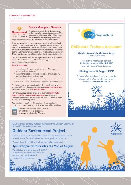 August Newsletter - Glenden